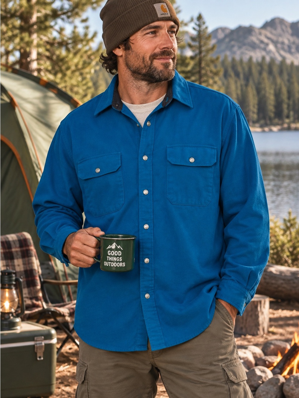 Vintage Field & Stream Union Made Heavy Cotton Teal Camping Shirt Size XL